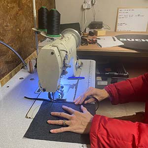 Making the soft vinyl skirts for the wheel covers.