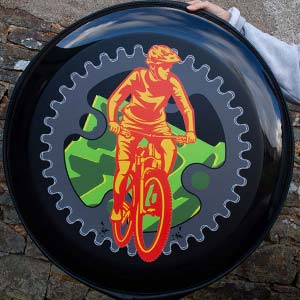 Mountain Biker Wheel Cover.